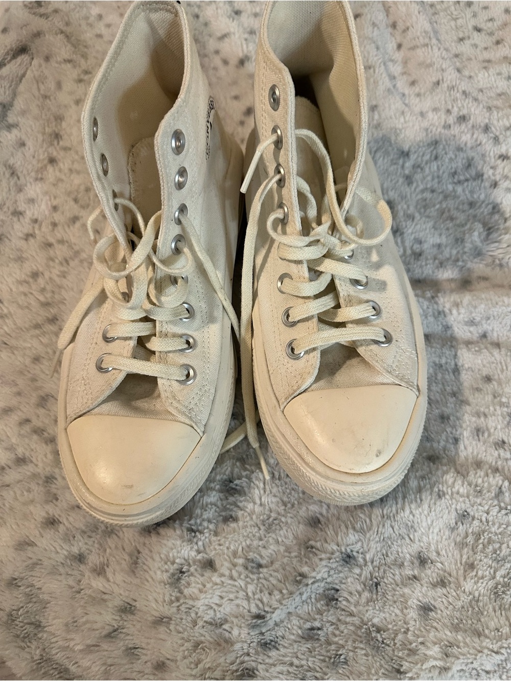 Converse High-Top Canvas Sneakers in Cream